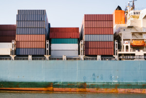 Shipping containers loaded on a cargo ship.
